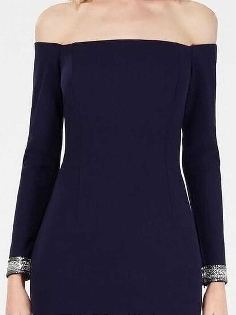 Vince Camuto Navy Long-Sleeve Square Neck Gown
